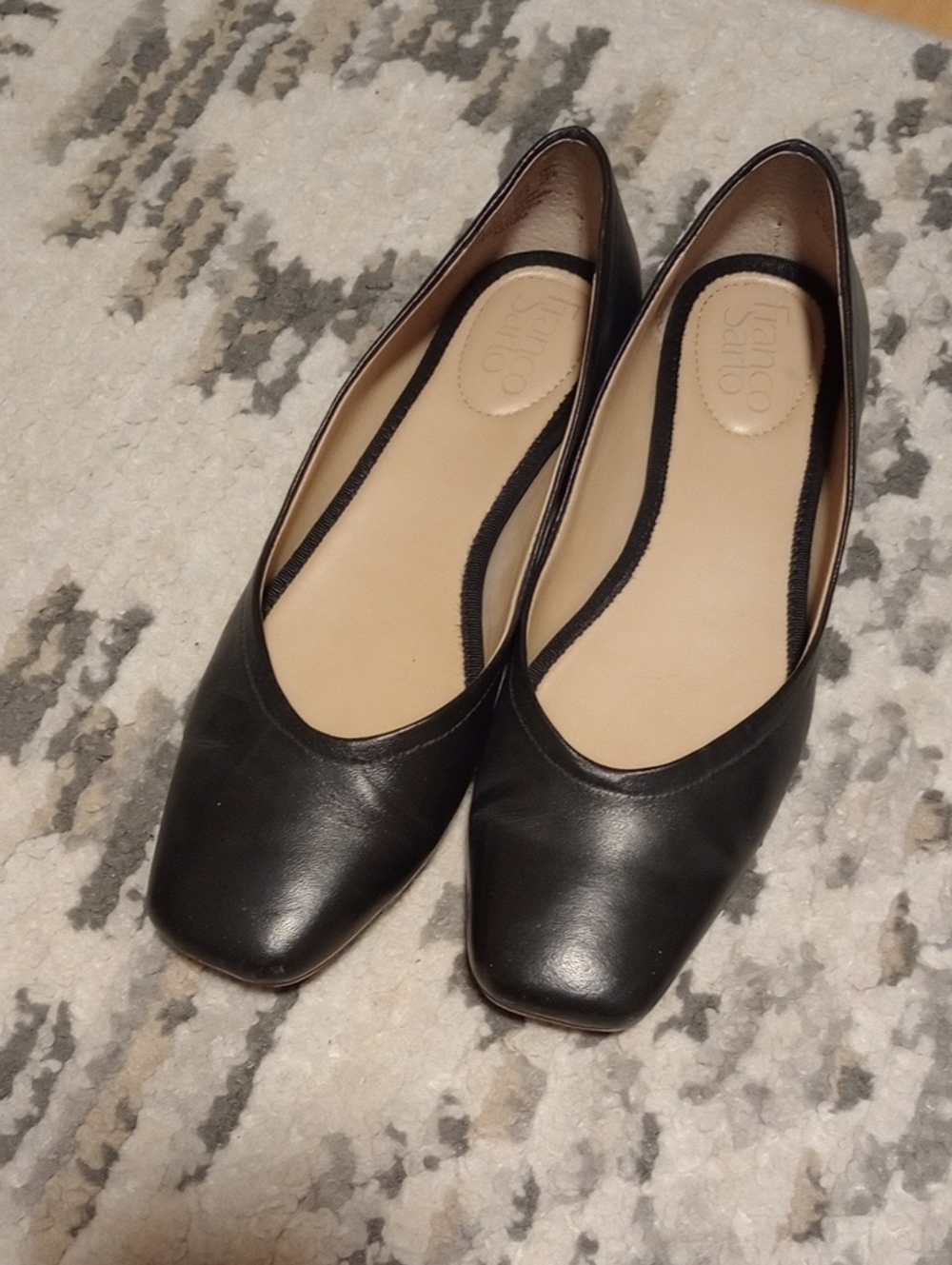 Franco Sarto Black Astora Square-Toe Leather Flats